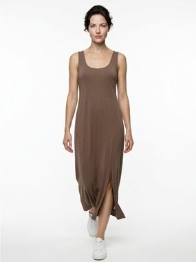 Isabel Maternity by Ingrid & Isabel Taupe Scoop Neck Maxi Dress with Front Slit
